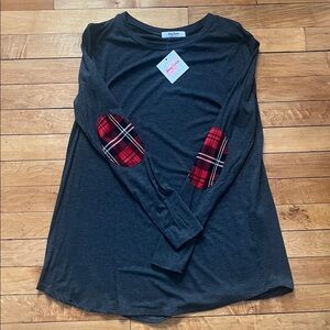 Plaid Elbow Patch Long Sleeve Top
